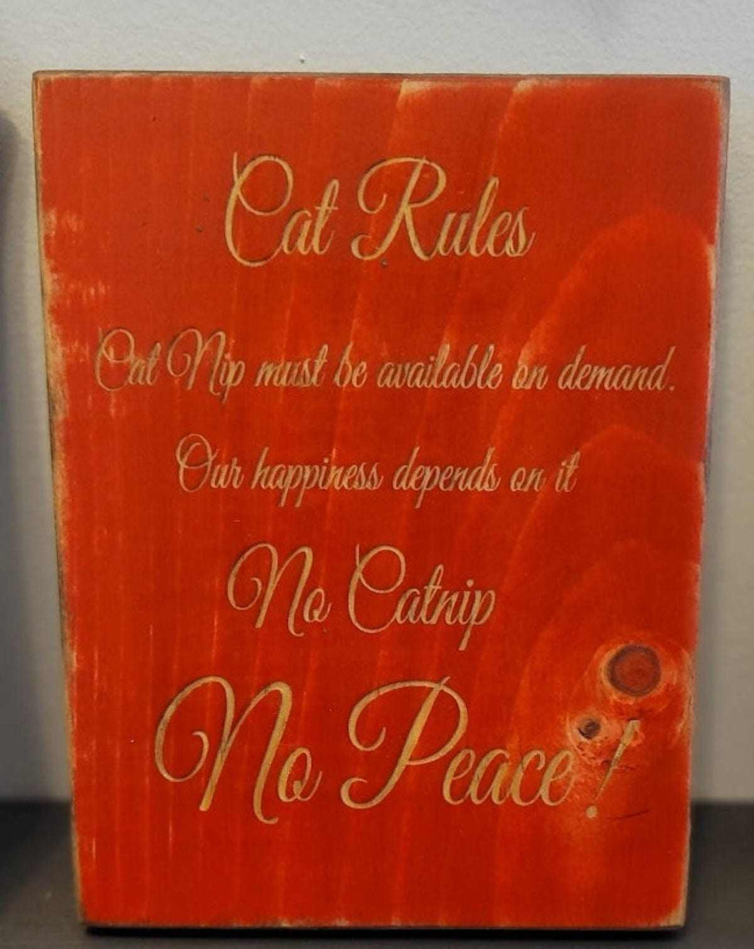 Cat Lovers laser engraved wall art with playful feline design and humorous cat-themed text.