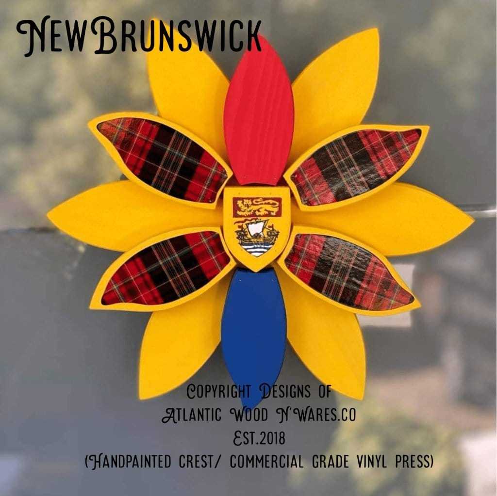 Handcrafted wooden flower art with tartan petals, featuring provincial pride design, suitable for indoor and outdoor decor.