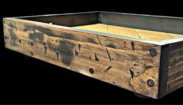 Antiqued Herringbone Wood Tray with Feet Rustic Home Decor