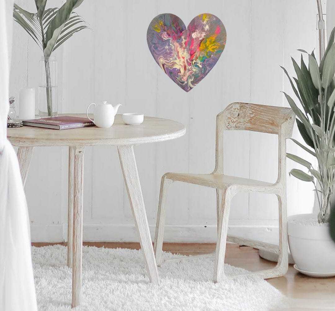 Handcrafted artisan wooden hearts wall art decor in a minimalist room setting.