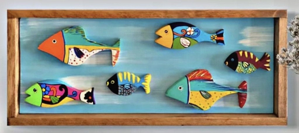 Handmade Framed Folk Art: Vibrant Fish Painting - Atlantic Wood N Wares