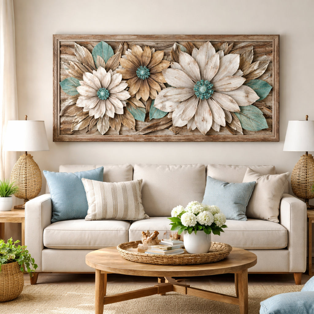 How to Display Coastal Wood Flower Art in Your Living Room: A Practical Guide