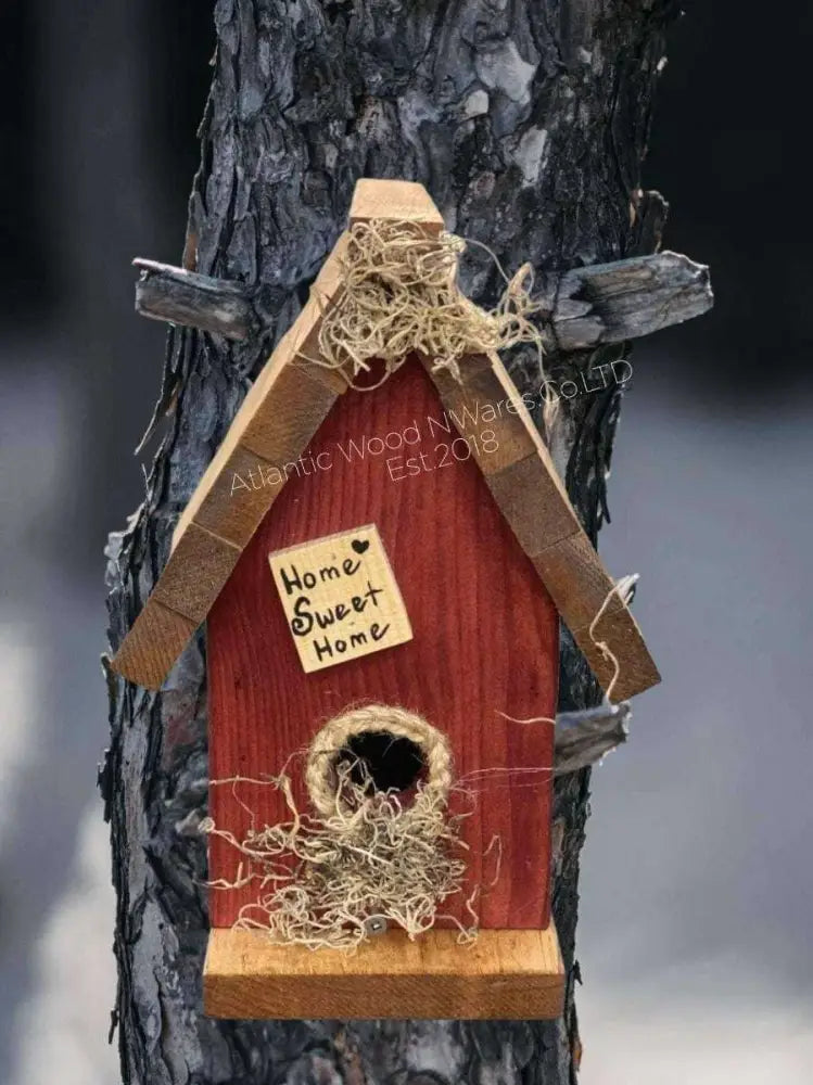 red wood birdhouse for outside or inside decor