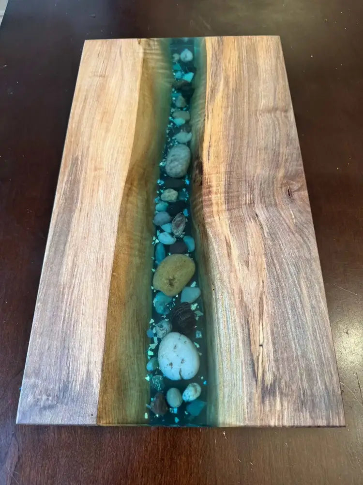maple resin serving tray river pour