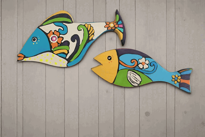 Wooden Art: Hand-Painted Groovy Fish for Whimsical Decor