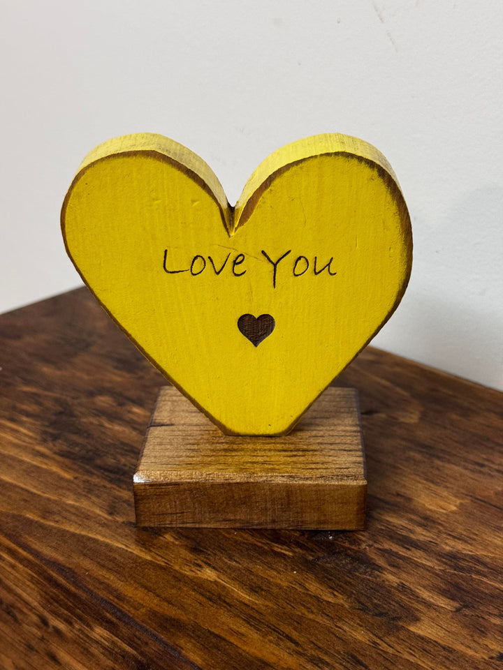 Laser Engraved Wooden Hearts | Shelf Sitters | 4 Sayings | Multi-Colour