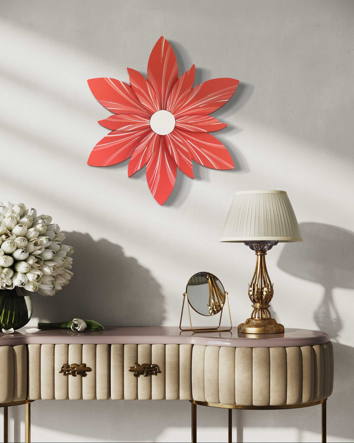 Handcrafted curled top petal flower wall decor in vibrant colors, 22 inches, elegant home accent.