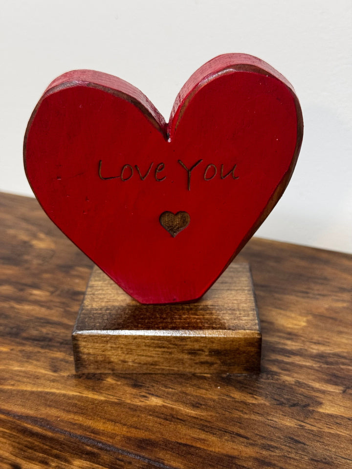 Laser Engraved Wooden Hearts | Shelf Sitters | 4 Sayings | Multi-Colour