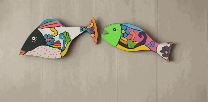 Wooden Art: Hand-Painted Groovy Fish for Whimsical Decor