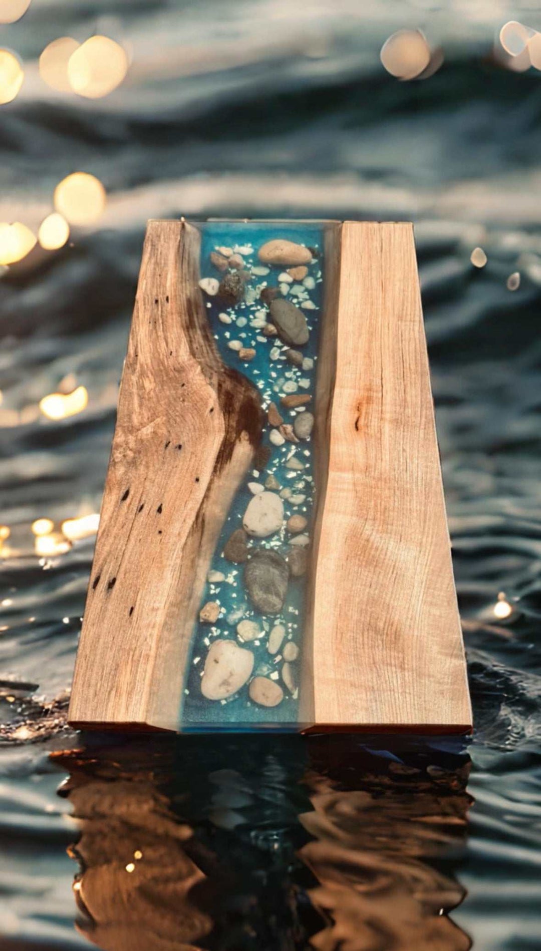 Maple Epoxy Resin Serving Tray with vibrant epoxy infusion and unique grain patterns, handcrafted in Canada; perfect for gifts and special occasions.