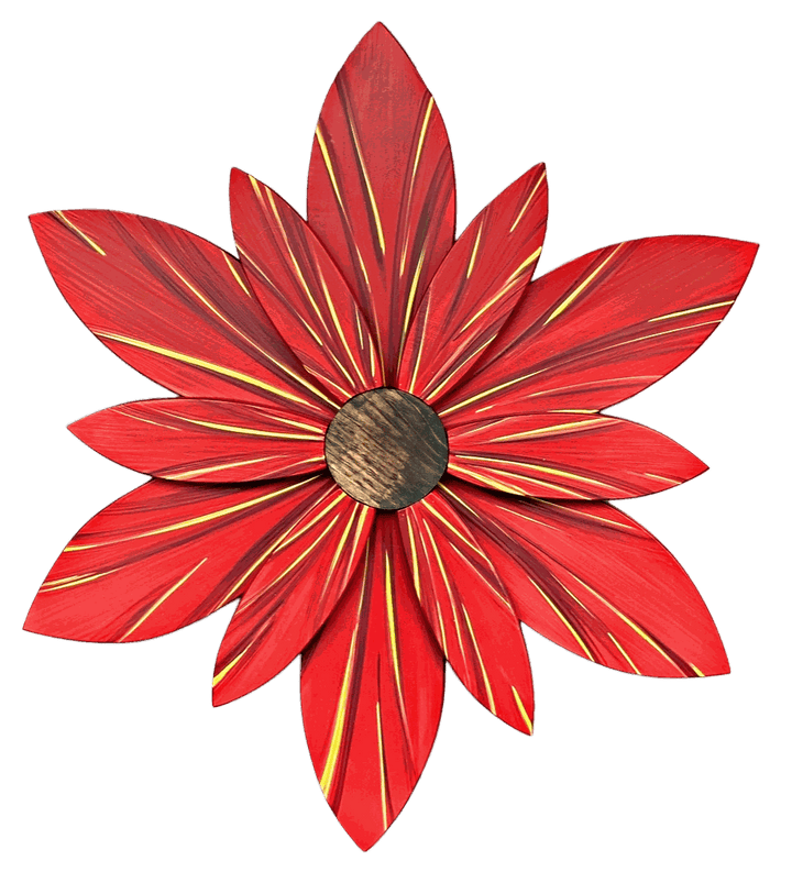 Wooden red and gold flower door decoration made from pine wood.