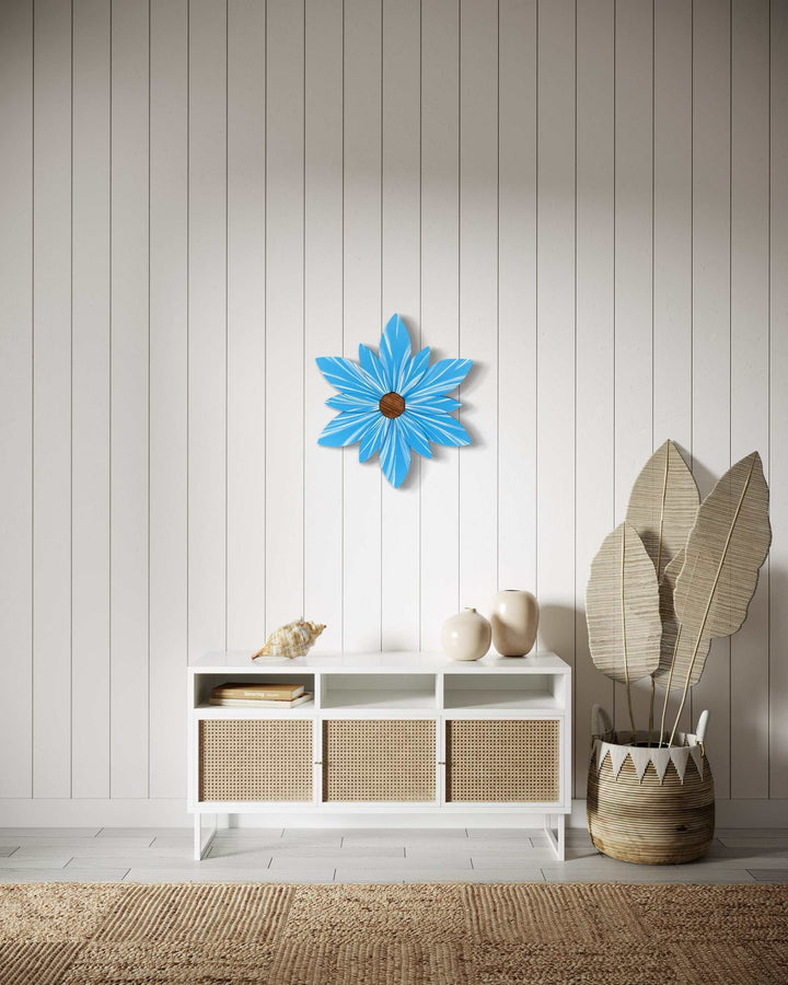 Handcrafted Bahama Sea Ocean Spray wood flower decoration on wall.