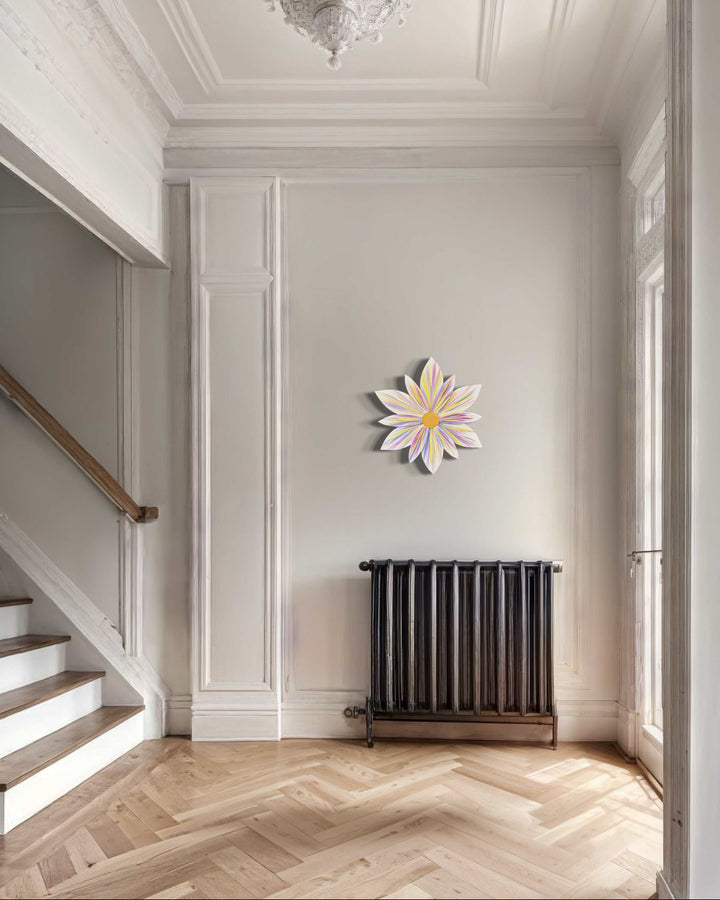 Lavender Lemonade Wooden Flower Art displayed in a stylish interior hallway.