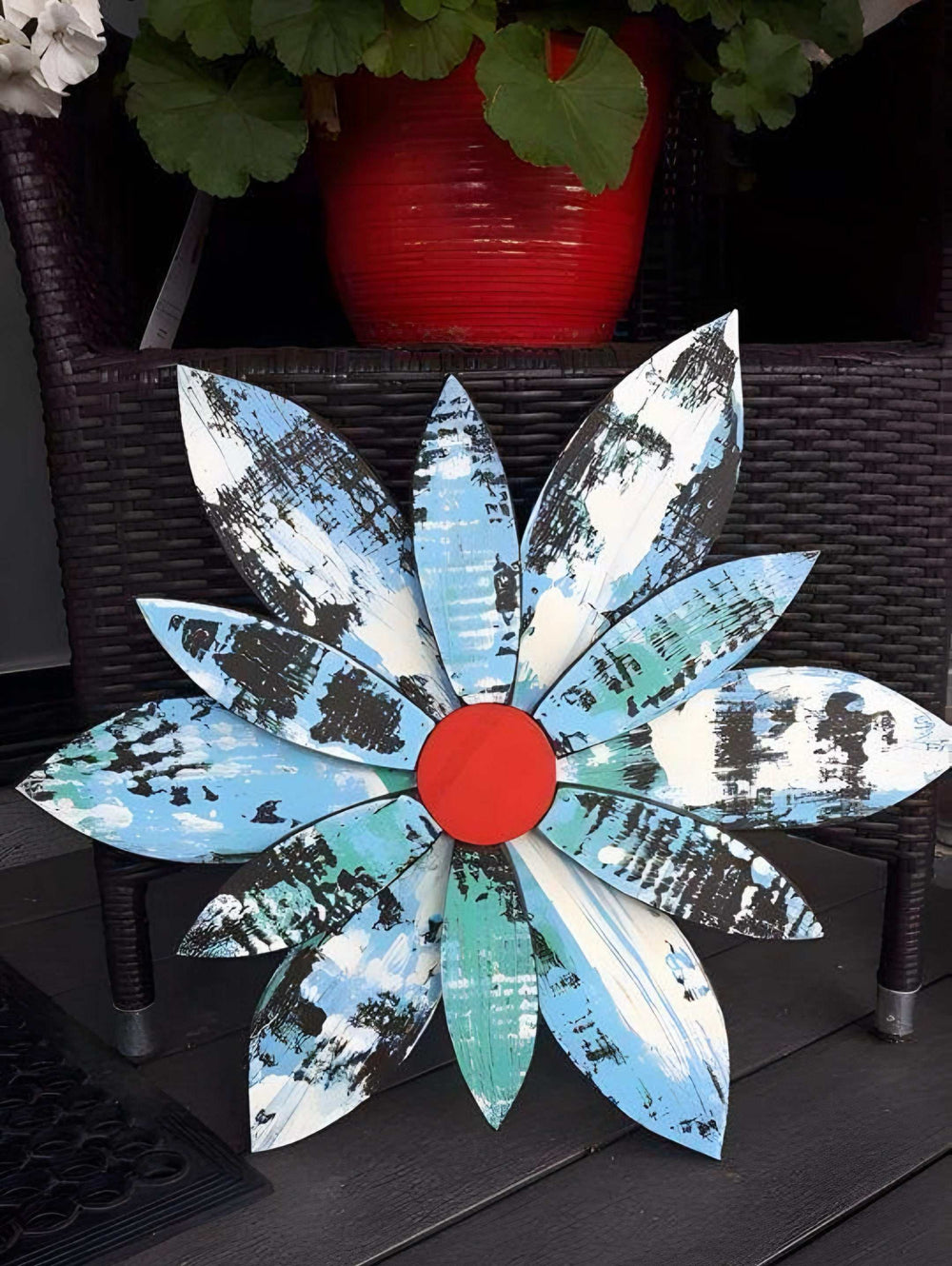 Nautical-themed wooden flower art with hand-painted petals.