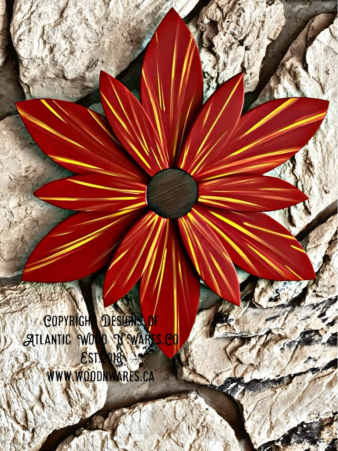 Premium pine wooden flower door decoration in dark red with a unique hand-painted finish, suitable for indoor and outdoor use.