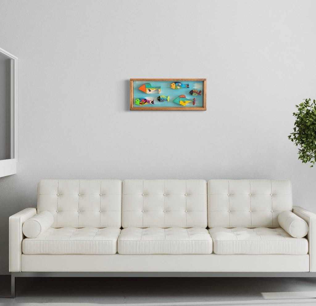 Folk Art Framed Handmade Framed  Fish - Colorful and Durable Wall Art