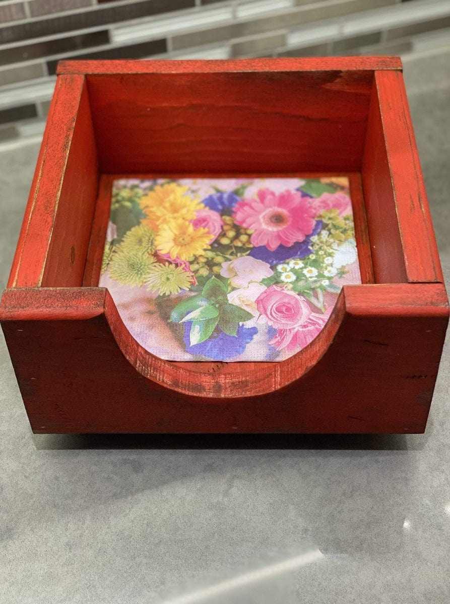 Atlantic Wood N Wares Home & Garden>Home Décor>Kitchen Accessories Red Antiqued Napkin Holder Dining Table Decor - Rustic Charm for Your Home nap001