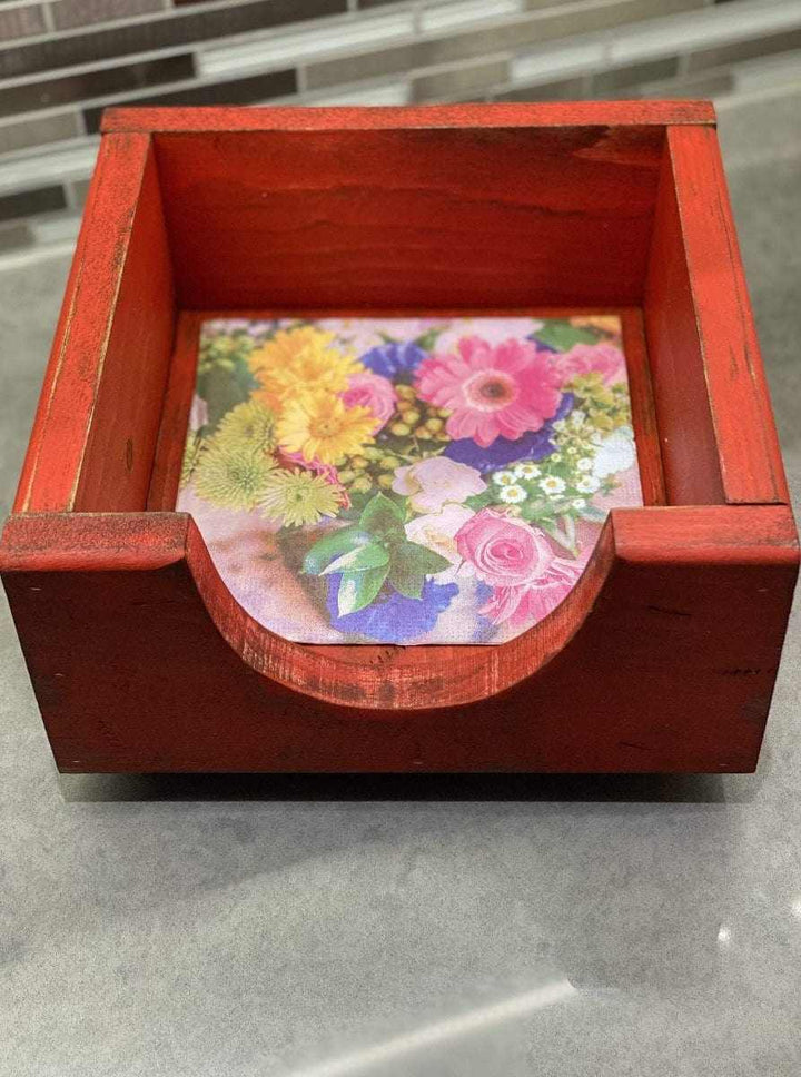 Atlantic Wood N Wares Home & Garden>Home Décor>Kitchen Accessories Red Antiqued Napkin Holder Dining Table Decor - Rustic Charm for Your Home nap001