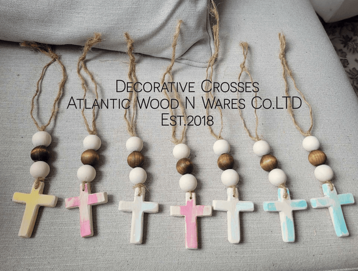  Atlantic Wood N Wares  Home & Garden>Home Décor>Kitchen Accessories Rustic Wooden Bead and Cross Garland | Handmade Home Decor