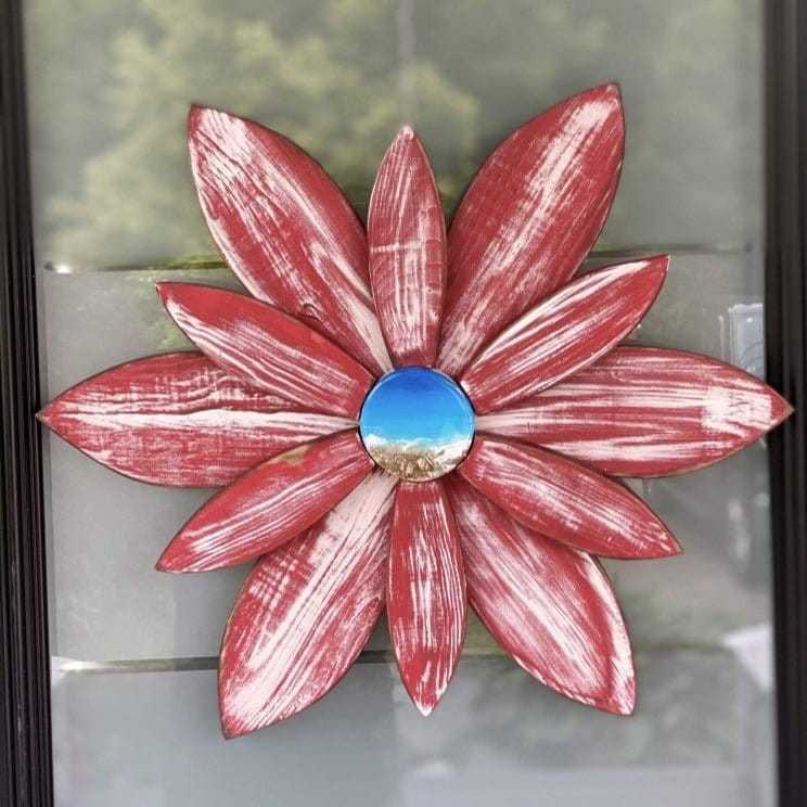 Atlantic Wood N Wares Home & Garden>Home Décor>Wall Decor>Wall Hangings 22 inch Red and White Unique Resin Centre Flower for Doors | Woodnwares Nova Scotia