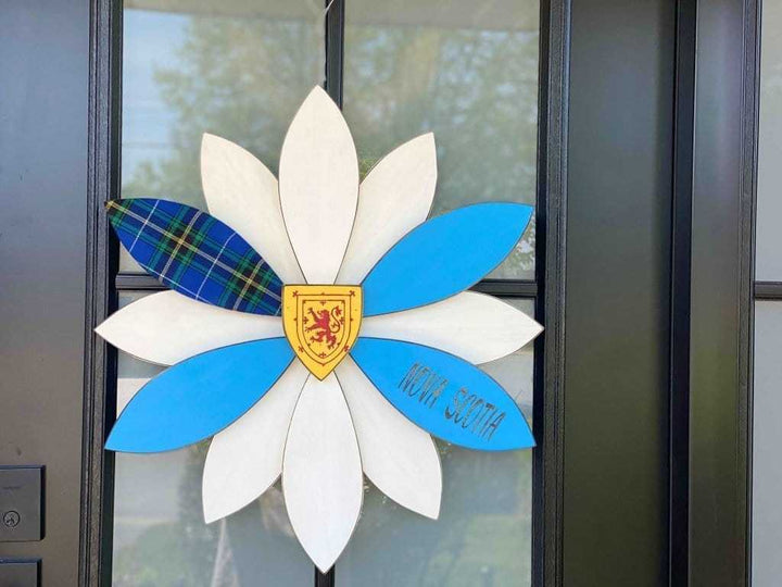 Atlantic Wood N Wares Home & Garden>Home Décor>Wall Decor>Wall Hangings Antique with Tartan and Laser Engraved N.S 24 inch Nova Scotia Wooden Flower: A Handcrafted Art Piece for Your Home NSAR003
