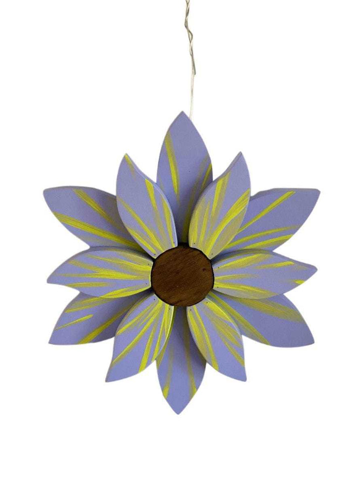 Elegant wooden flower art piece with painted petals and stained center for home décor.