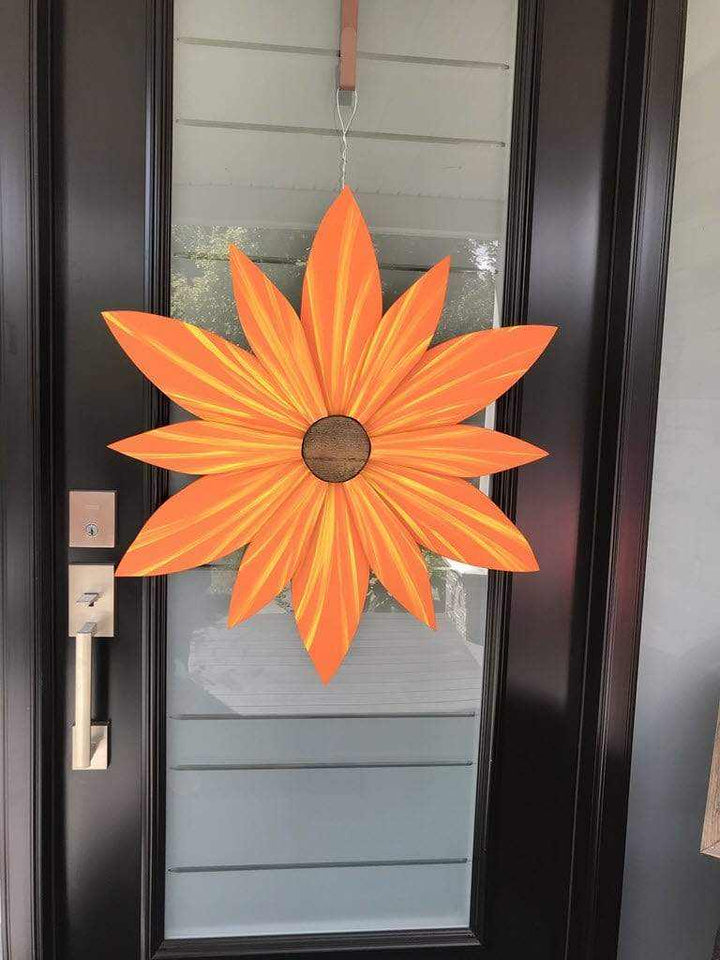 Atlantic Wood N Wares Home & Garden>Home Décor>Wall Decor>Wall Hangings Large 30 x 30 inches Orange Sunset Wood Flower Door Decoration - Handcrafted and Painted SFOSS001