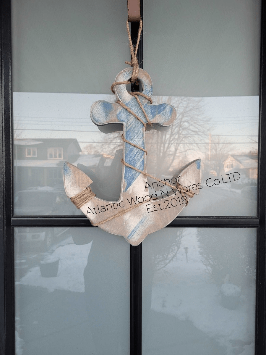 Rustic weathered nautical wooden anchor door or wall art.