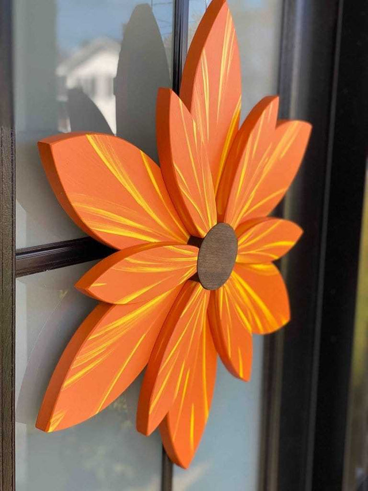 Atlantic Wood N Wares Home & Garden>Home Décor>Wall Decor>Wall Hangings Orange Sunset Wood Flower Door Decoration - Handcrafted and Painted