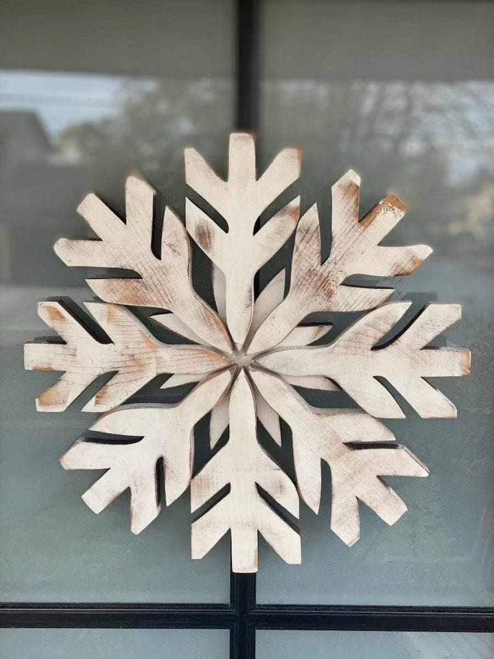 Atlantic Wood N Wares Home & Garden>Home Décor>Wall Decor>Wall Hangings Small 17x17 / Antiqued white Snowflake Decorations: Handmade Winter Charm for Your Door snowflakean01