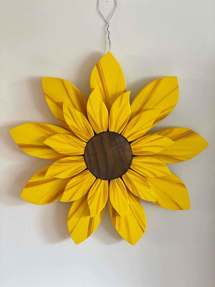 Handcrafted wooden sunflower front door decoration 