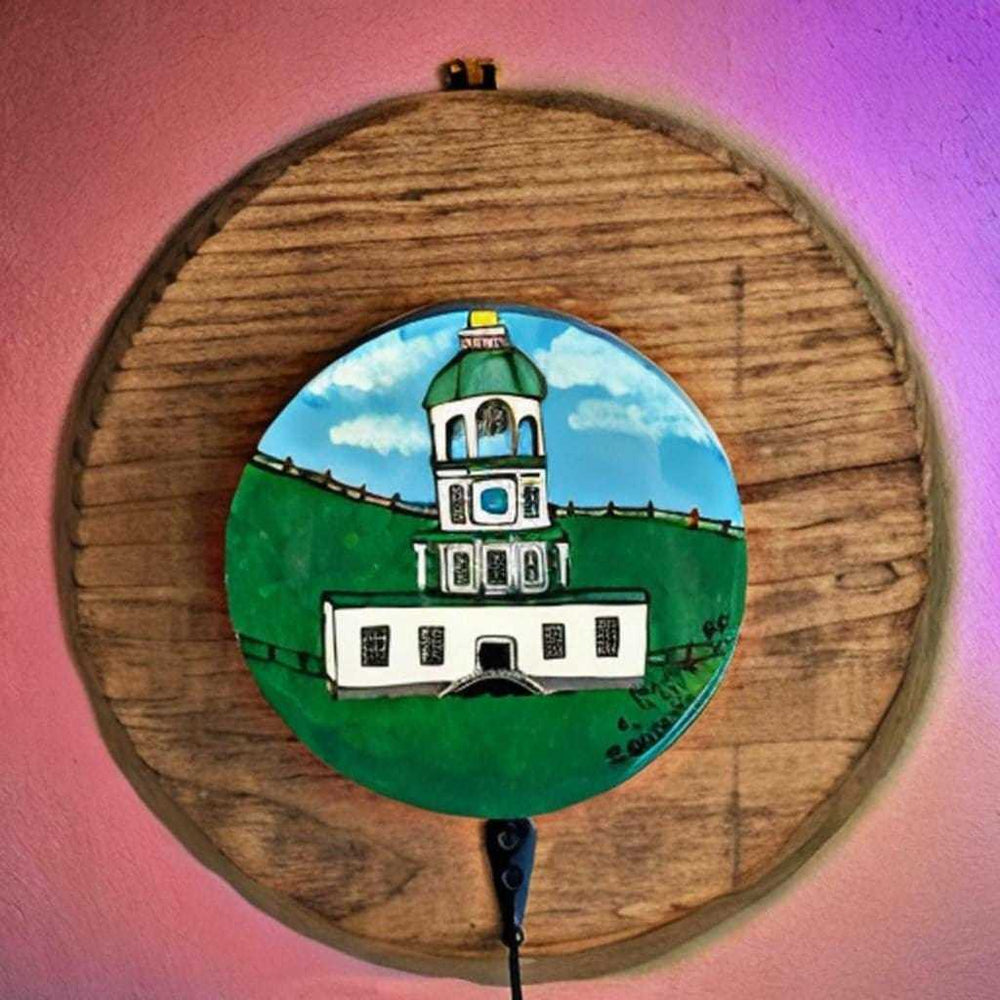 Key chain holder featuring Citadel Hill design, vibrant resin art on durable wood.