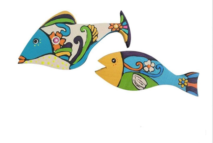  Atlantic Wood N Wares  Home & Garden>Wall Decor>Wall Art>Wall Hangings Groovy Hand-Painted Wooden Fish Art for Home Decor Hippee01