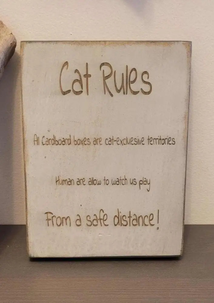Cat Lovers Laser Engraved Wall Art featuring playful feline-themed "Cat Rules" design.