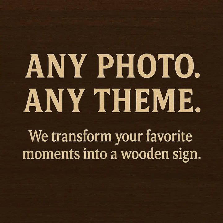 Custom dark brown wooden pet sign engraved with any photo text