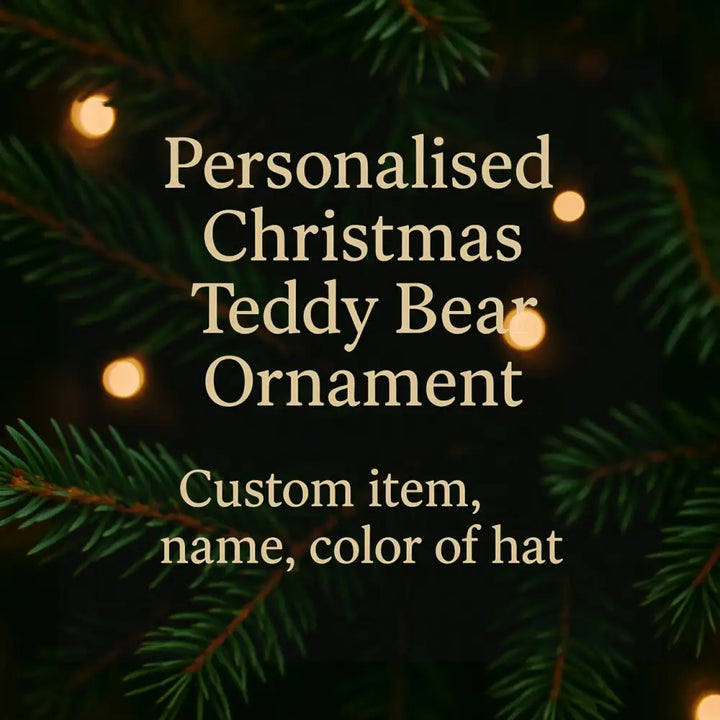 Personalized wooden bear Christmas ornament with custom name and hat color
