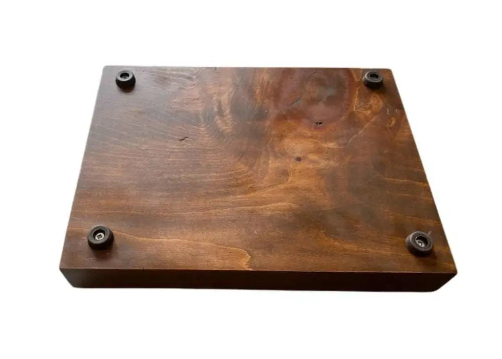 Solid pine wood pedestal riser with natural finish and rubber feet for stability.