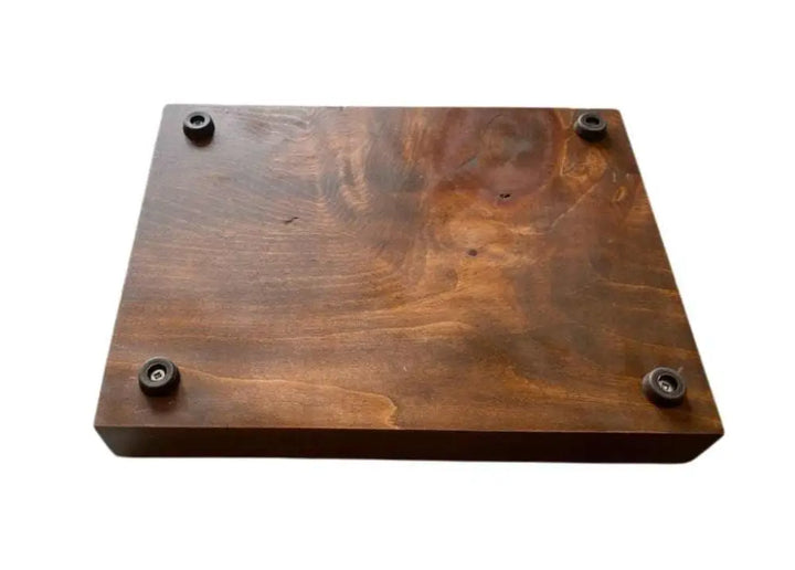 Solid pine wood pedestal riser with natural finish and rubber feet for stability.