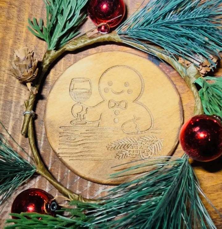 Gingerbread Wooden Coaster Set with Engraved Holder