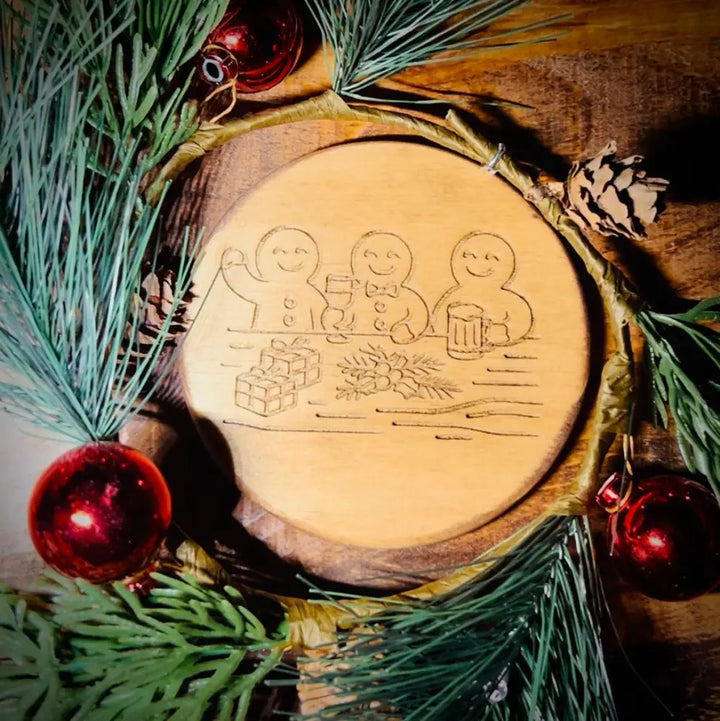 Gingerbread Wooden Coaster Set with Engraved Holder