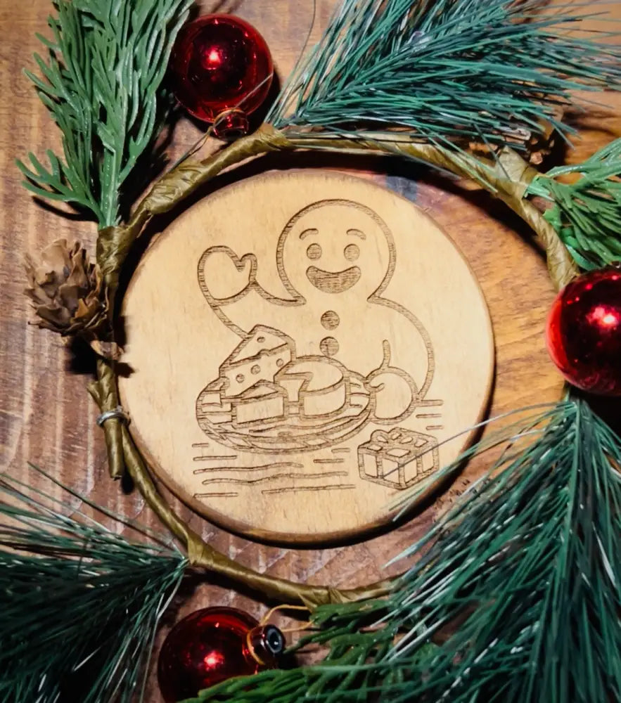 Gingerbread Wooden Coaster Set with Engraved Holder