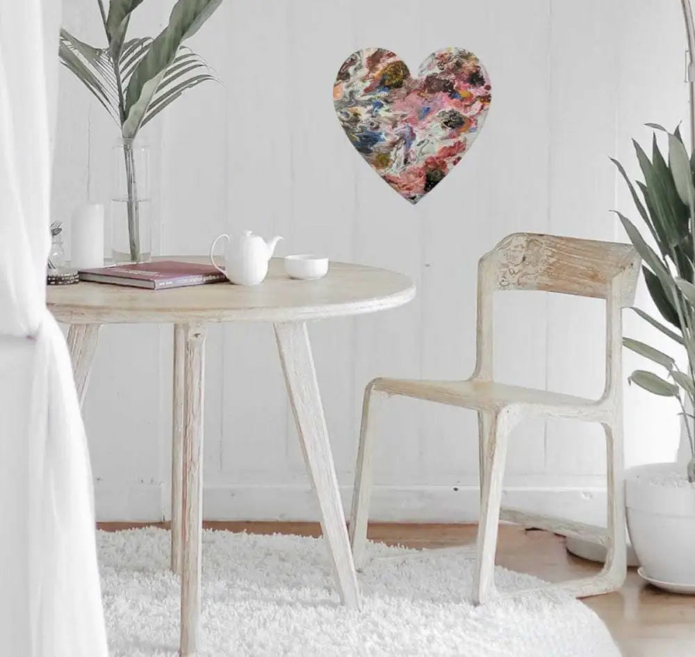 Handcrafted artisan wooden hearts wall art decor in a minimalist room setting.