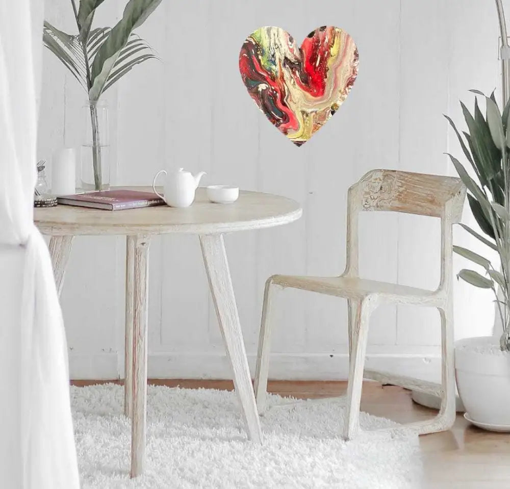 Handcrafted artisan wooden hearts wall art in elegant room setting.