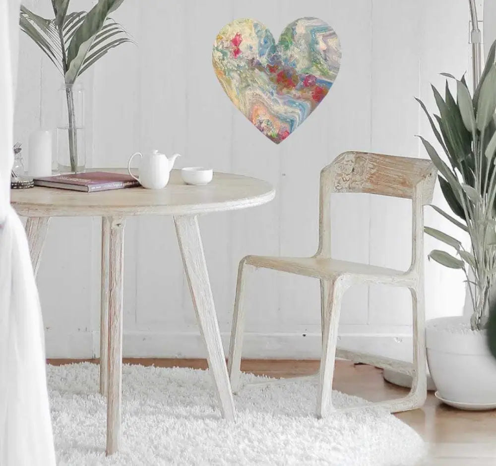 Handcrafted artisan wooden hearts wall art in elegant room decor setting.