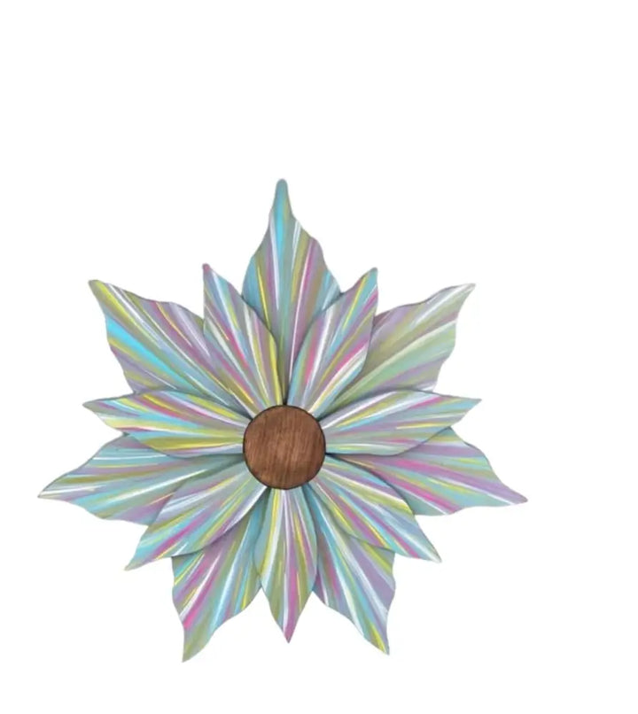 Handcrafted love flower door decoration with multicolor petals and gold center, suitable for all seasons.