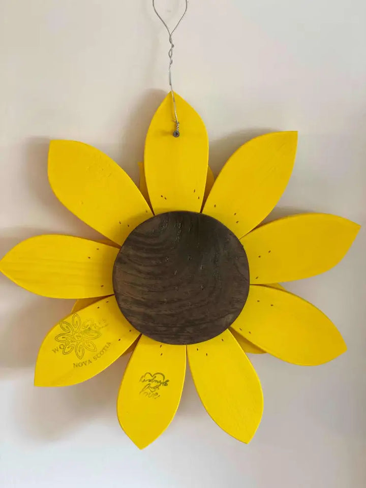 Handcrafted wooden sunflower front door decoration 