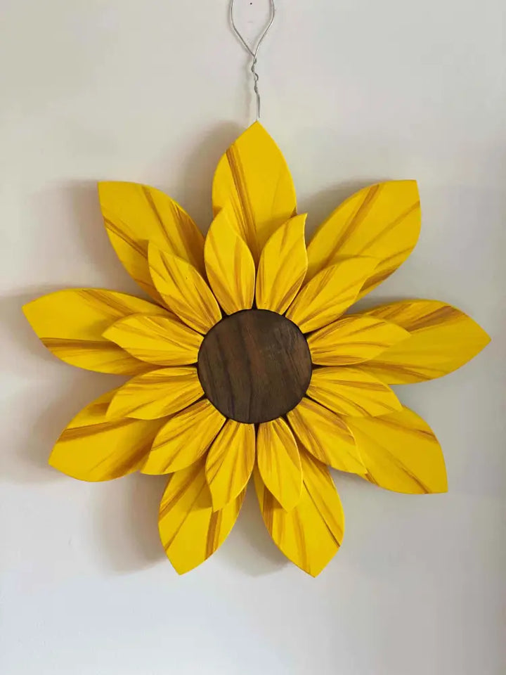 Handcrafted wooden sunflower front door decoration 