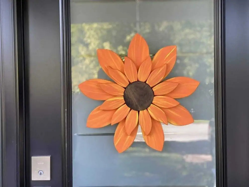 Handcrafted wooden sunflower front door decoration 