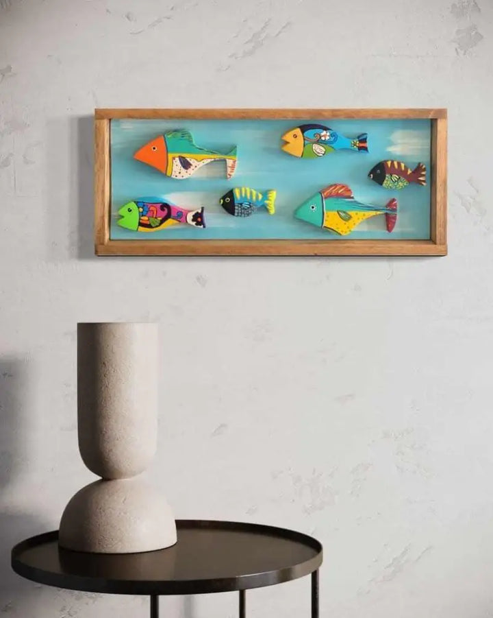 Folk Art Framed Handmade Framed  Fish - Colorful and Durable Wall Art