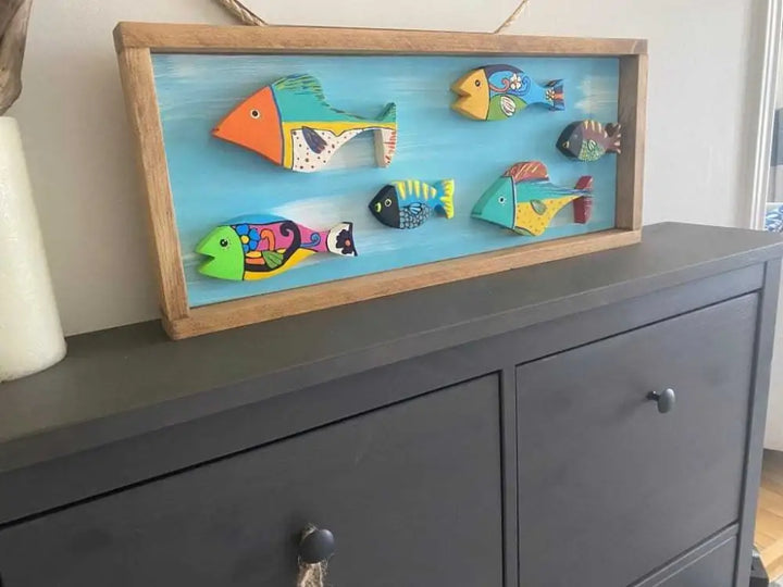 Folk Art Framed Handmade Framed  Fish - Colorful and Durable Wall Art